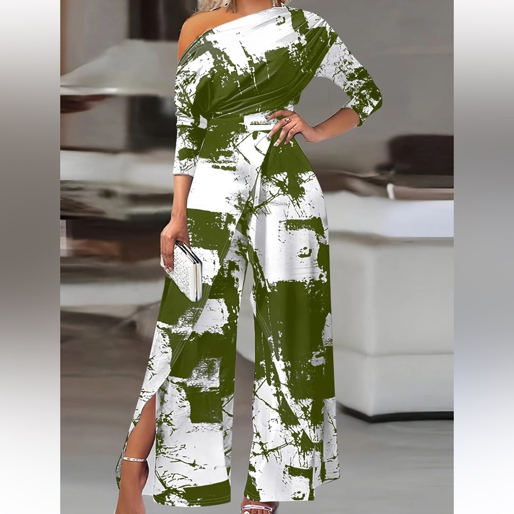 Stylish Green and White Women's Jumpsuit
